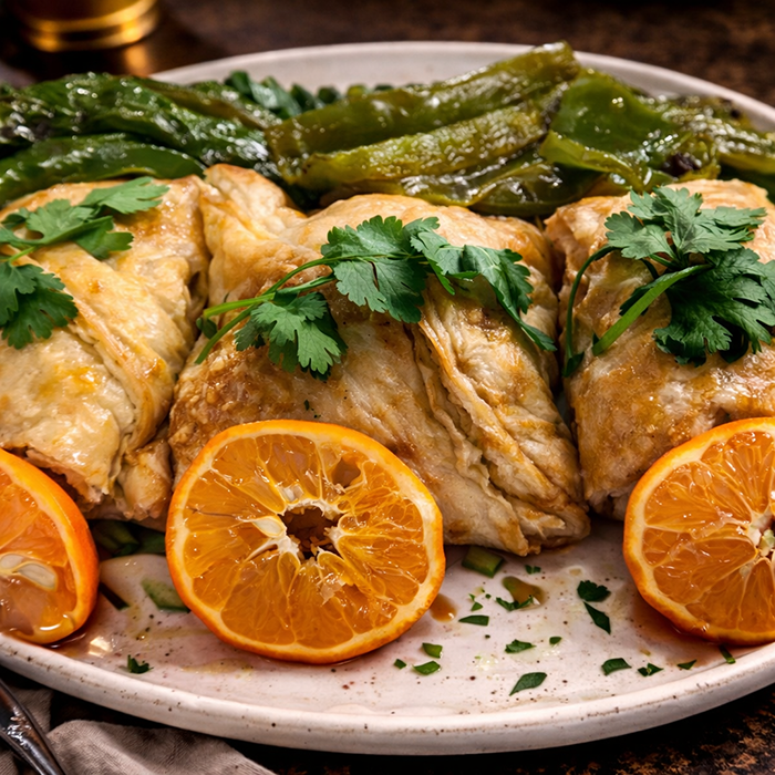21Pasteles de carne dorados con pimientos y naranja