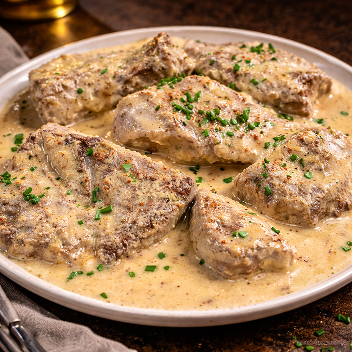 Carne en salsa cremosa con cebollino