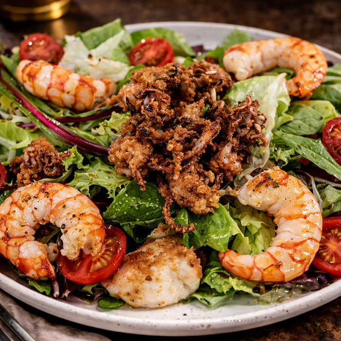 Ensalada de mariscos con gambas y calamares
